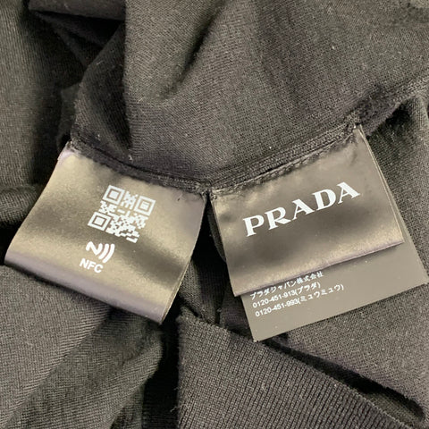 PRADA Size L Black White Jersey Logo Wool Long Sleeve Pullover