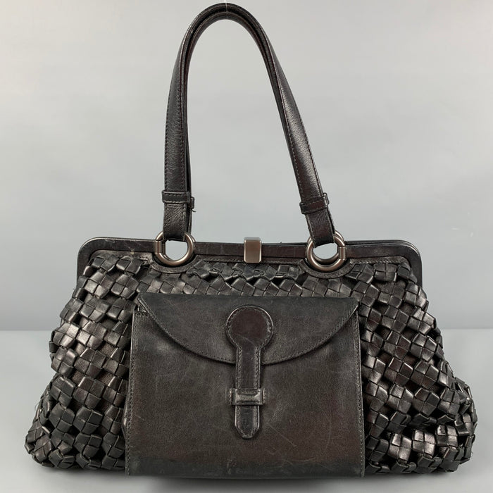 BOTTEGA VENETA Limited Edition Black Woven Leather Satchel Handbag