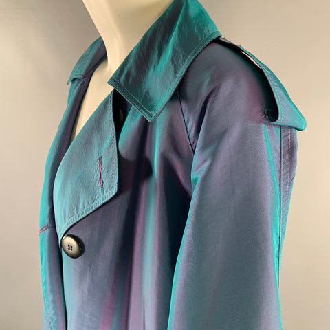 CHRISTIAN DIOR Size 6 Purple Teal Iridescent Trench Trench Coat