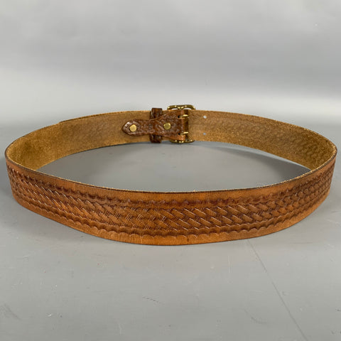 Ceinture en cuir gaufré marron Double RL, taille 36