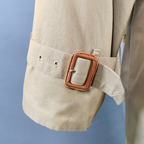 BURBERRYS Size 44 Khaki Cotton Double Breasted Belted Coat