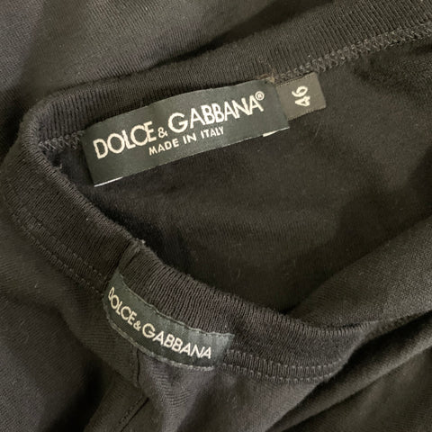 DOLCE & GABBANA Size S Black Gold Embroidery Cotton Short Sleeve T shirt
