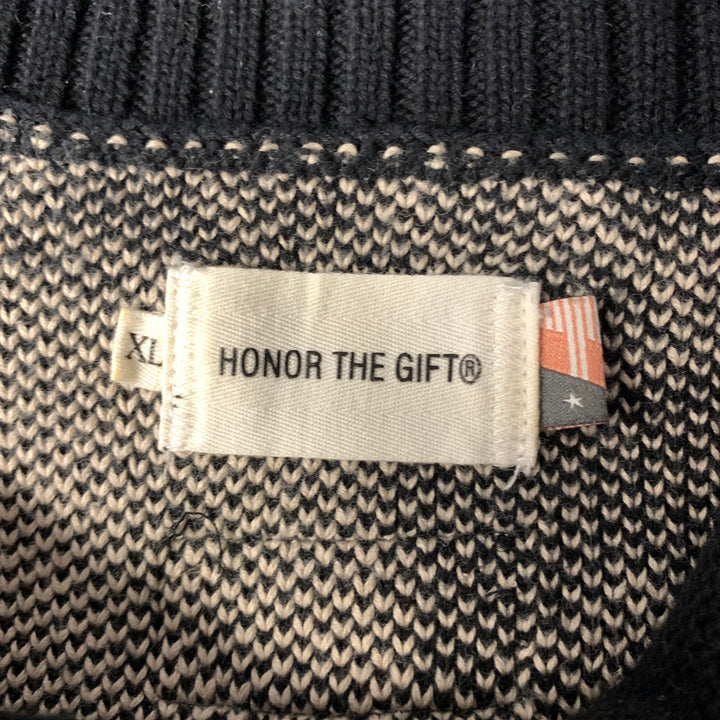 HONOR THE GIFT Size XL Black Khaki Graphic Cotton Ribbed Sweater