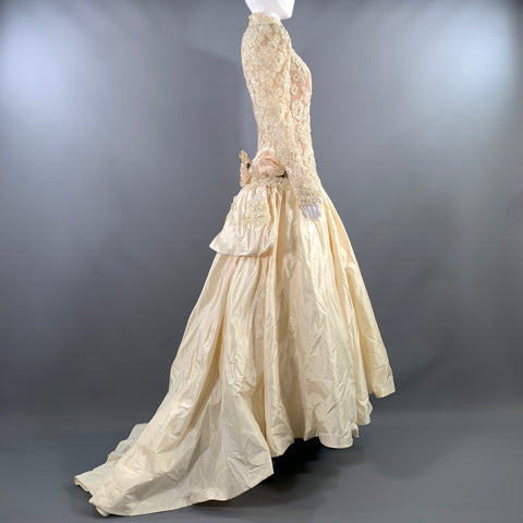 FRANK MASANDREA Size S Cream Floral Wedding Gown Long Gown/Evening Wear