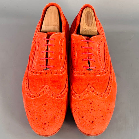 PS by PAUL SMITH Size 8 Red Orange Perforated Suede Wingtip Lace-Up Shoes
