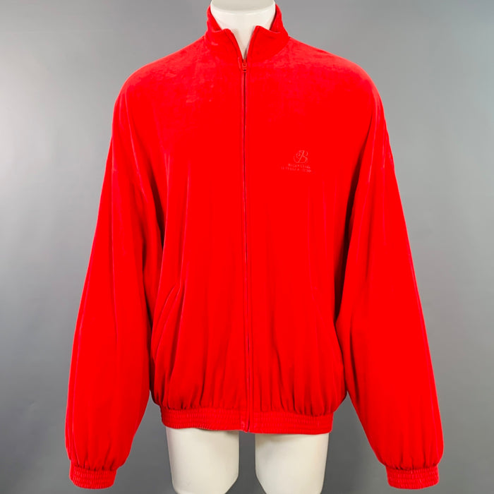 BALENCIAGA Size M Red Embroidery Cotton Blend Oversized Zip Up Jacket