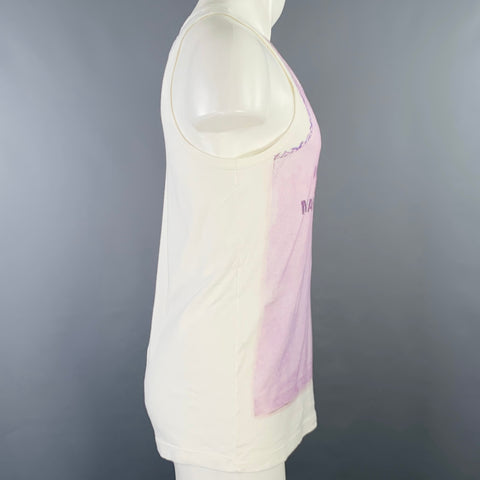 MARTIN MARGIELA Size M White Purple Print Cotton Tank Top