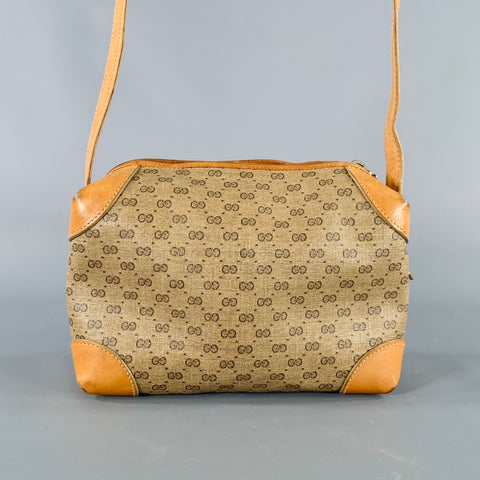 GUCCI Beige Tan Monogram Leather Coated Canvas Crossbody Handbag