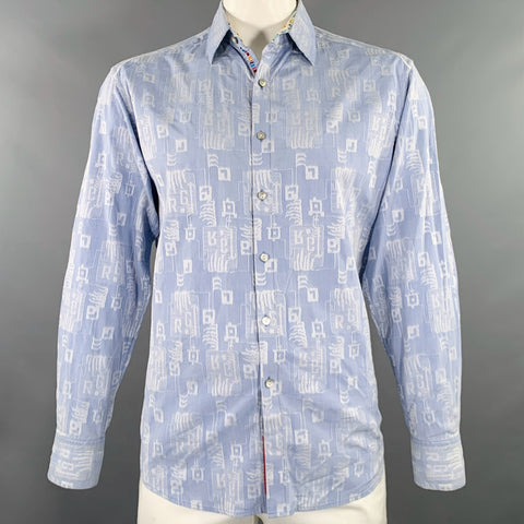 ROBERT GRAHAM Size L Blue Light Blue Squares Monogram Cotton Long Sleeve Shirt
