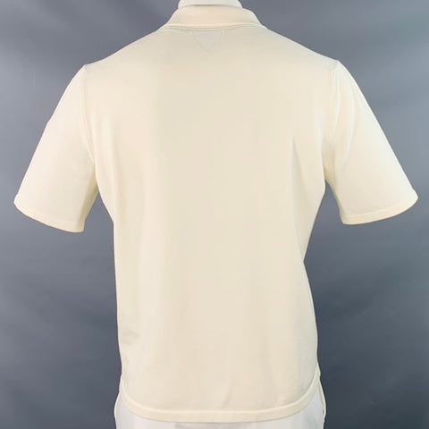 BOTTEGA VENETA Size XL Beige Wool Blend Jersey Short Sleeve Polo
