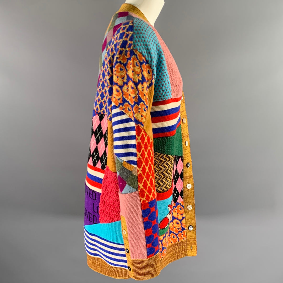 GUCCI Size XL Camel Wool Blend Patchwork Cardigan
