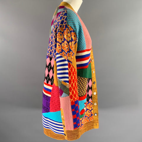 GUCCI Size XL Camel Wool Blend Patchwork Cardigan