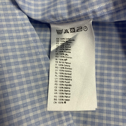 ETON Size S Light Blue White Checkered Cotton Spread Collar Long Sleeve Shirt