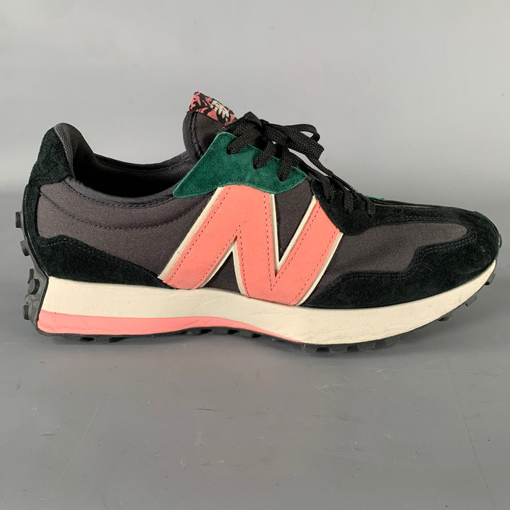 NEW BALANCE 327 Size 12 Black Cream & Pink Logo Canvas Runner Sneakers