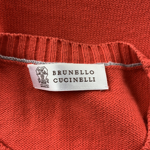 BRUNELLO CUCINELLI Talla 44 Jersey de punto de algodón con cuello redondo naranja