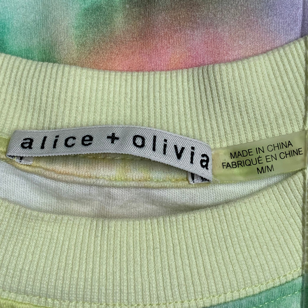 ALICE + OLIVIA Size M Yellow Multi Color Cotton Tie Dye Oversized Crew Neck T-Shirt