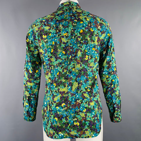DRIES VAN NOTEN 2020 Size 36 Blue Green Sequined Viscose Long Sleeve Shirt