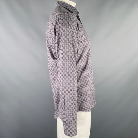 HERMES Size L Purple Black Geometric Cotton Button Up Long Sleeve Shirt