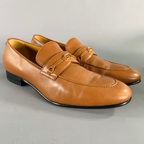 GUCCI Size 10.5 Tan Leather Slip On Loafers