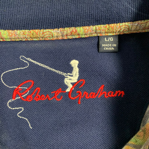ROBERT GRAHAM Size L White Multi Color Goldfish Print Cotton Buttoned Polo