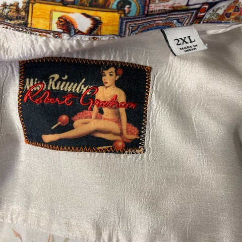 ROBERT GRAHAM Size XXL Cream Leaves Cotton Button Up Long Sleeve Shirt