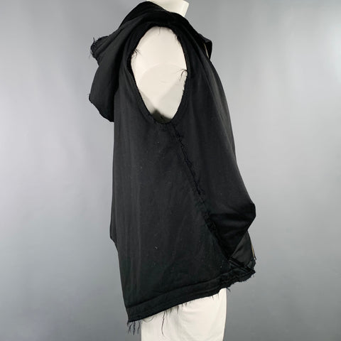 FENG CHEN WANG Size L Black Wool Raw Edge Puffer Hooded Vest