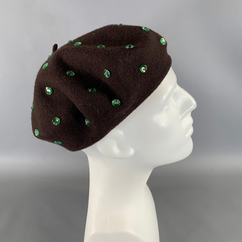 DOLCE & GABBANA Brown Green Crystaled Wool Hats