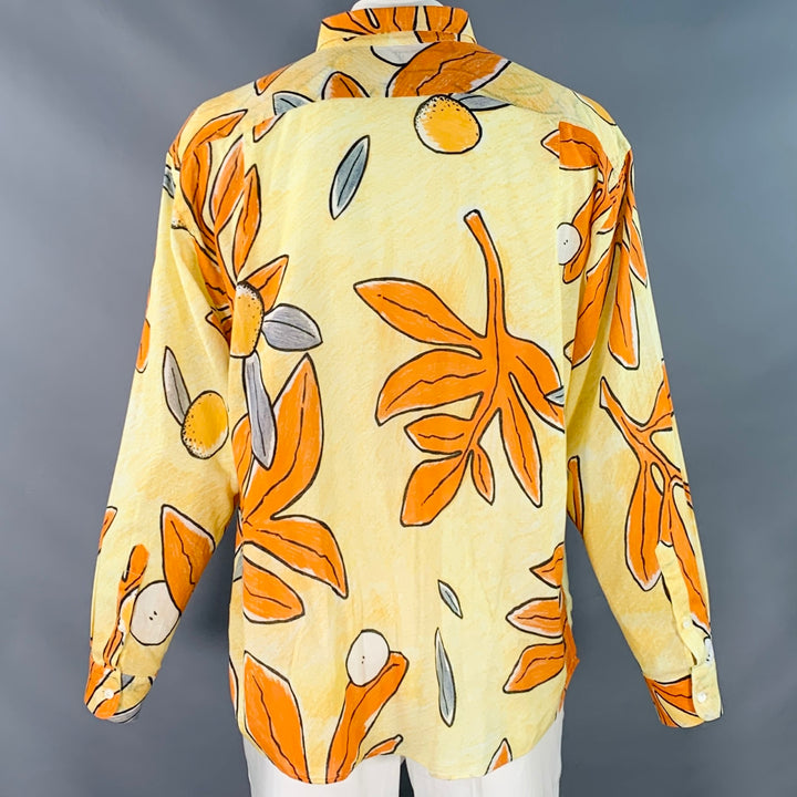 JACQUEMUS SS19 Size 44 Le Gadjo Yellow Orange Leaves Cotton One Pocket Long Sleeve Shirt