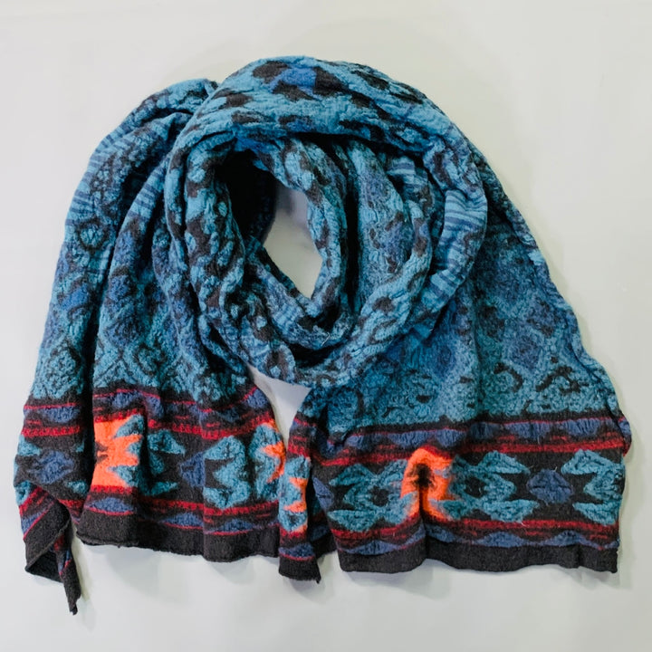 KAPITAL Blue Multi Color Abstract Wool Scarf