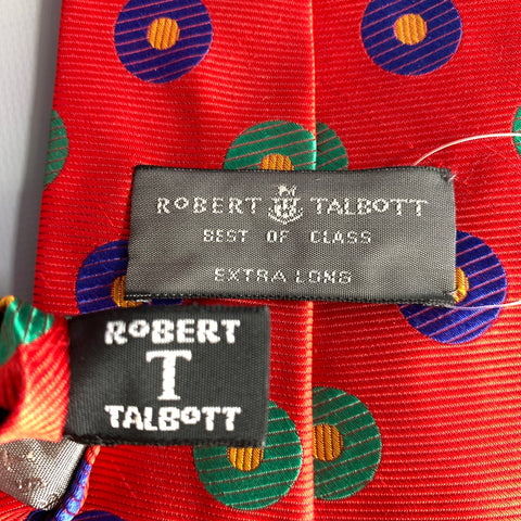 ROBERT TALBOTT Red Navy green gold Geometric Silk Tie