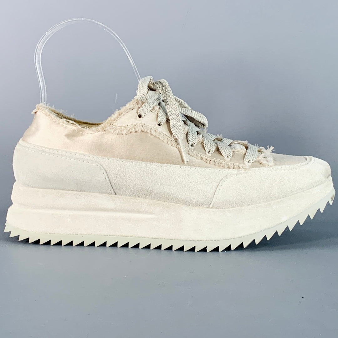 PEDRO GARCIA Size 6.5 Beige Grey Satin Suede Raw Edge Platform Sneakers