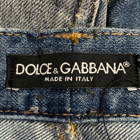 DOLCE & GABBANA Size 30 Blue Distressed Denim Tapered Jeans