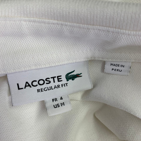 LACOSTE Size M White Cotton Blend Regular Fit Hidden Buttons Polo