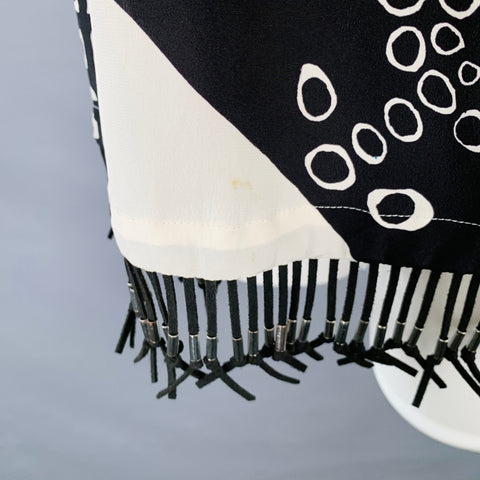ALTUZARRA Size 6 Black Cream Abstract Sleeveless Fringe Casual Top