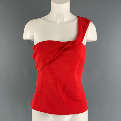CUSHNIE ET ​​OCHS Talla 8 Top casual de un hombro de elastano de viscosa rojo
