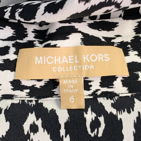 MICHAEL KORS COLLECTION Size 6 Black White Silk Animal Print Butterfly Sleeve Long Sleeve Blouse