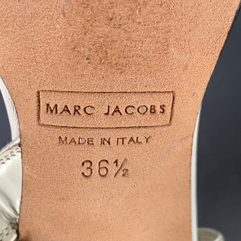 MARC JACOBS Size 6.5 White Silver Leather Strappy Sandals