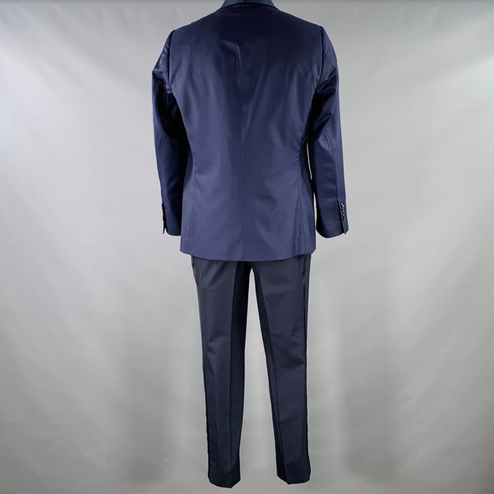 BRUNELLO CUCINELLI Size 44 Navy Blue Two Toned Virgin Wool Silk Tuxedo