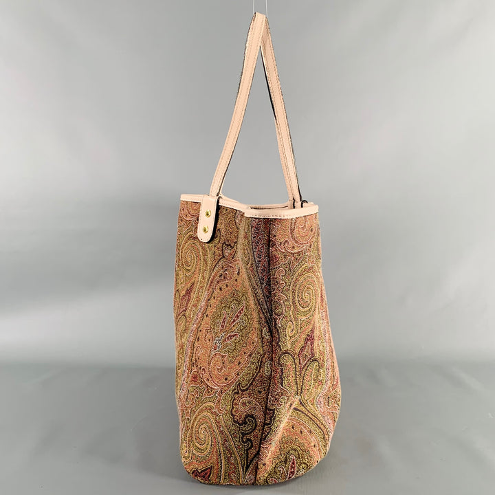ETRO Multi Color Pink Paisley Leather Jacquard Reversible Tote Handbag