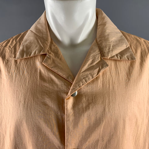 JIL SANDER Size XL Pink Peach Polyamide Silk Camp Short Sleeve Shirt
