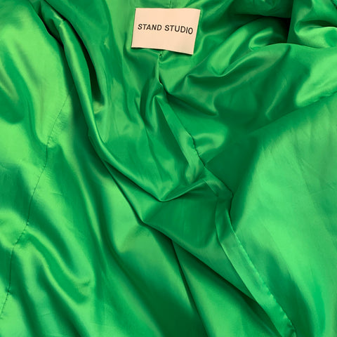 STAND STUDIO Size S Lidya Green Polyester Faux Fur Peak Lapel Coat