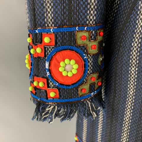 TORY BURCH Taille 8 Manteau à franges en mélange de coton blanc marine