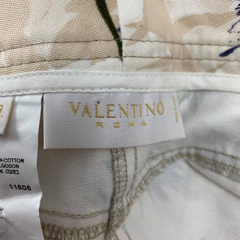 VALENTINO Size 2 Beige Multi-Color Cotton Floral Cropped Casual Pants