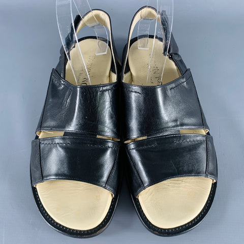 TARYN ROSE Size 8 Black Leather Hook Loop Closure Sandals