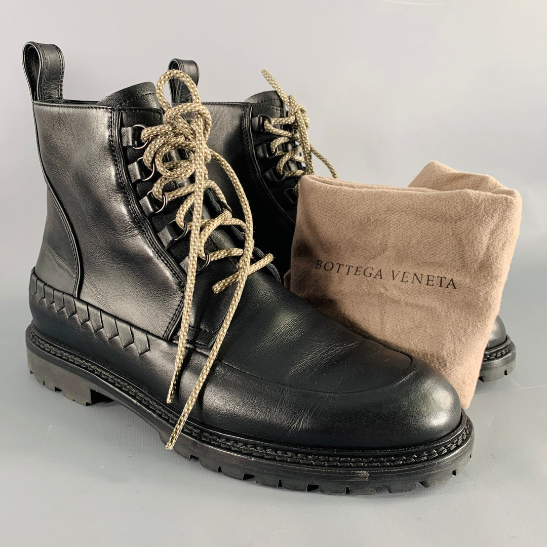 BOTTEGA VENETA Size 8.5 Black Leather Lace-Up Boots