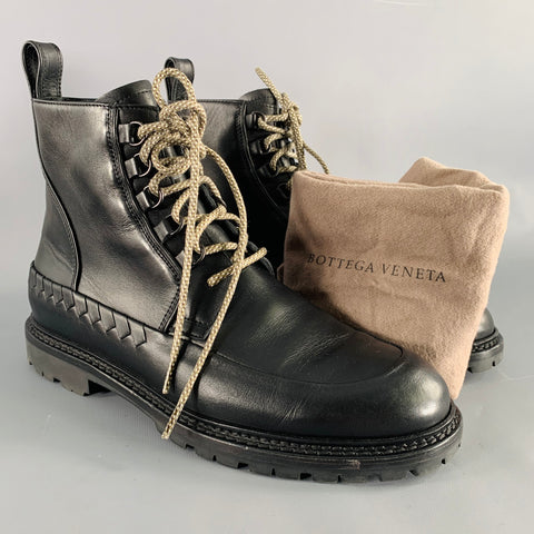BOTTEGA VENETA Size 8.5 Black Leather Lace-Up Boots