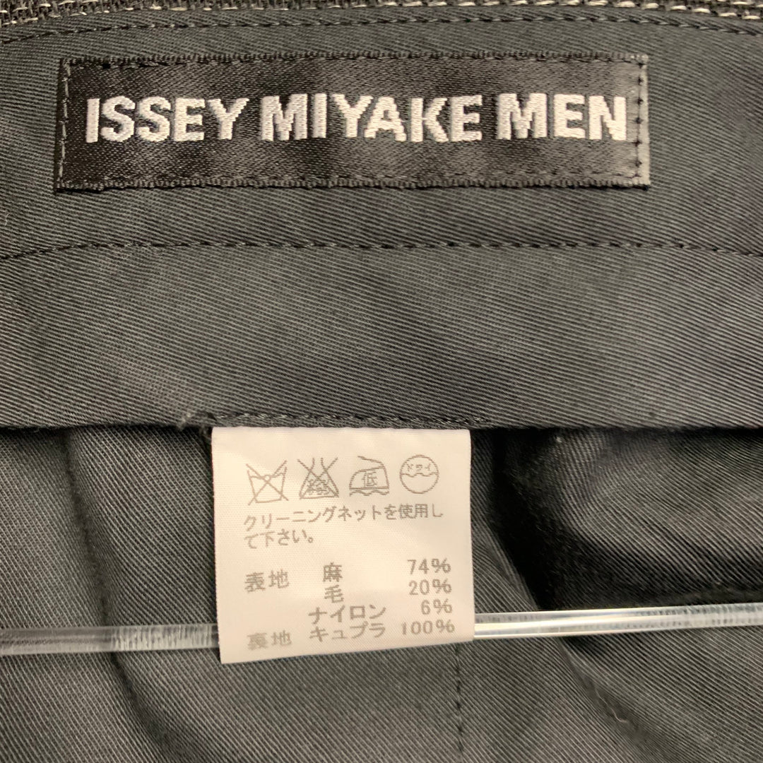 ISSEY MIYAKE Size L Black Grey Woven Hemp Blend Notch Lapel Suit