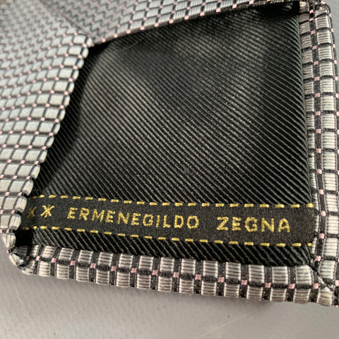 ERMENEGILDO ZEGNA One Size Silver Black Checkered Silk Tie