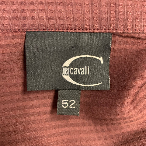 JUST CAVALLI Size L Burgundy Black Embroidery Cotton Silk Long Sleeve Shirt