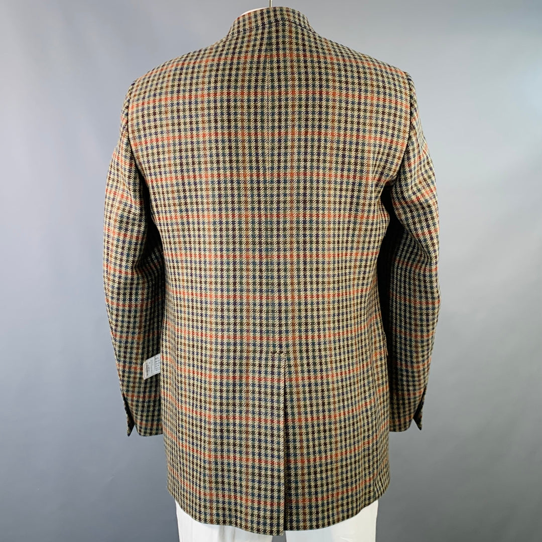O'CONNELL'S Size 42 Long Tan Red Blue Plaid Wool Notch Lapel Sport Coat